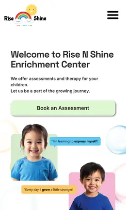Phone view of the Rise N Shine Therapy Enrichment Center website.