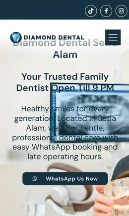 Phone view of the Diamond Dental Setia Alam website.